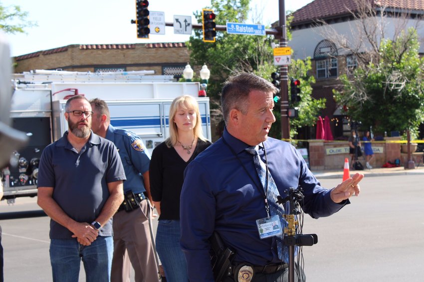 Arvada Police Department PIO Dave Snelling shares additional information about the shooting during a 5:10 p.m. briefing on June 21.